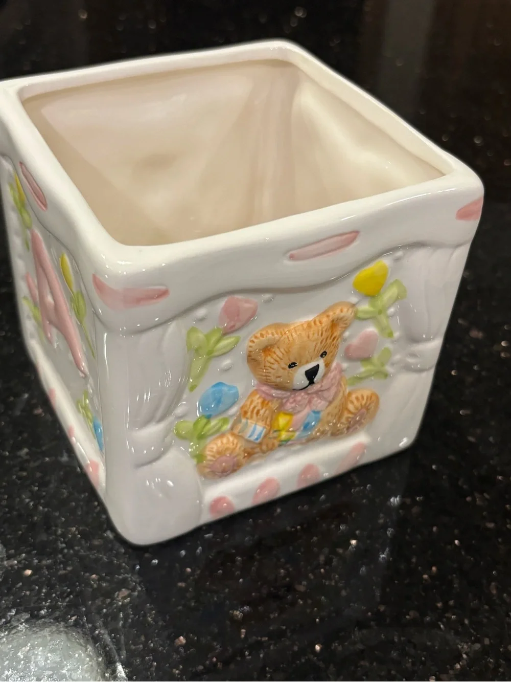 Ceramic baby teddy bear vase basket planter container ABC’s